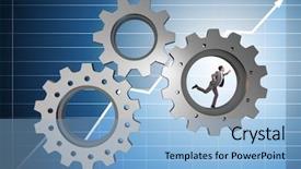  Presentation with teamwork - Colorful presentation design enhanced with person climbing ladder solution - teamwork concept with cogwheels backdrop and a  colored foreground