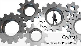  Presentation with teamwork - Presentation design consisting of person climbing ladder solution - teamwork concept with cogwheels background and a  colored foreground