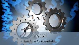  Presentation with teamwork - Audience pleasing presentation design consisting of person climbing ladder solution - teamwork concept with cogwheels backdrop and a seafoam green colored foreground