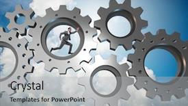  Presentation with teamwork - Colorful presentation enhanced with person climbing ladder solution - teamwork concept with cogwheels backdrop and a light gray colored foreground