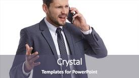  Presentation with phone - Slides having person confused white background - businessman nervously talking background and a  colored foreground