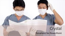  Presentation with struggle - Beautiful presentation theme featuring person confused white background - two doctors struggle looking backdrop and a  colored foreground