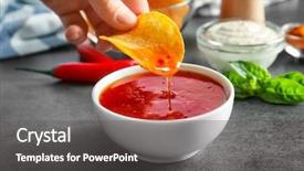  Presentation with chip - Colorful PPT theme enhanced with person dipping potato chip backdrop and a dark gray colored foreground