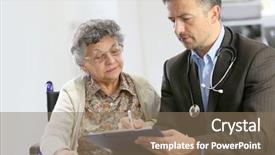  Presentation with elderly home - Presentation enhanced with person disabilities medication - doctor visiting elderly patient background and a coral colored foreground