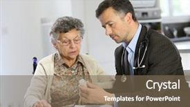  Presentation with elderly medication - Slides with person disabilities medication - doctor visiting elderly patient background and a violet colored foreground