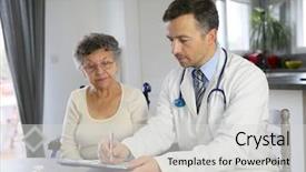  Presentation with elderly medication - Colorful theme enhanced with person disabilities medication - doctor writing medical prescription backdrop and a  colored foreground