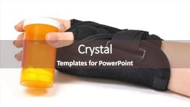  Presentation with pill bottle - Colorful PPT theme enhanced with person disabilities medication - hurt wrist with brace holding backdrop and a tawny brown colored foreground