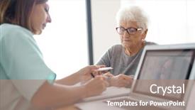  Presentation with elderly medication - Cool new PPT theme with person disabilities medication - nurse giving prescription to elderly backdrop and a  colored foreground