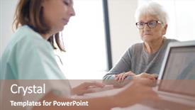  Presentation with prescription - Theme with person disabilities medication - nurse giving prescription to elderly background and a  colored foreground