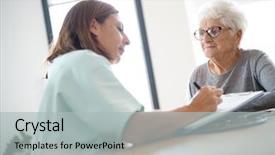  Presentation with elderly medication - Beautiful slide set featuring person disabilities medication - nurse giving prescription to elderly backdrop and a  colored foreground