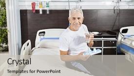  Presentation with holding bucket while water droplet - Slide deck consisting of person disabilities medication - patient holding pill organizer background and a light gray colored foreground