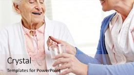  Presentation with geriatric - Presentation theme having person disabilities medication - senior woman taking pill background and a lemonade colored foreground