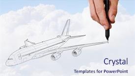  Presentation with airplane taking off sky - Colorful slide deck enhanced with person drawing airplane model backdrop and a sky blue colored foreground