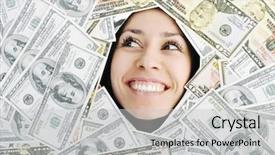  Presentation with falling person - Presentation theme having person falling - happy young business woman isolated background and a light gray colored foreground