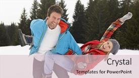  Presentation with falling person - Amazing presentation theme having person falling - young woman in alpine snow backdrop and a lemonade colored foreground