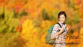  Presentation with fall colors - Slide deck featuring person falls - hiking woman in fall forest background and a gold colored foreground