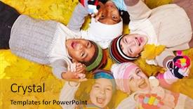  Presentation with kids - Beautiful theme featuring person falls - joyful kids lie on yellow backdrop and a gold colored foreground