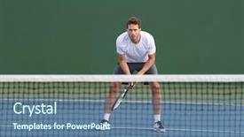  Presentation with professional training - PPT theme with person focused behind net ready background and a ocean colored foreground