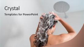  Presentation with shampoo - PPT layouts enhanced with person from behind rinsing shampoo background and a light gray colored foreground