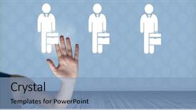  Presentation with medical robot hand and person - Audience pleasing presentation design consisting of person from group of people backdrop and a light blue colored foreground