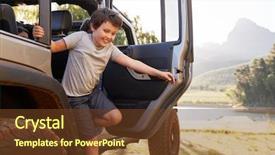  Presentation with old car - Audience pleasing PPT theme consisting of person getting old - children get out of car backdrop and a tawny brown colored foreground