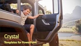  Presentation with old car - Cool new presentation theme with person getting old - children get out of car backdrop and a tawny brown colored foreground