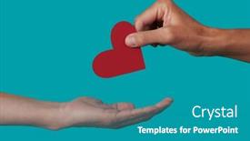  Presentation with red blue - Cool new slides with person-giving-a-red-heart backdrop and a teal colored foreground