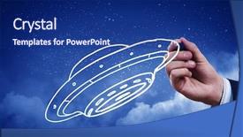  Presentation with ufo - Slide set featuring person hand drawing ufo ship background and a navy blue colored foreground