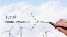  Presentation with windmills - Audience pleasing slide deck consisting of person hand drawing windmills on sky background backdrop and a sky blue colored foreground