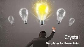  Presentation with light bulb - Presentation with person having an bright idea background and a dark gray colored foreground