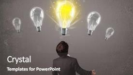  Presentation with light bulb idea invention presenter - PPT theme having person having an bright idea background and a dark gray colored foreground