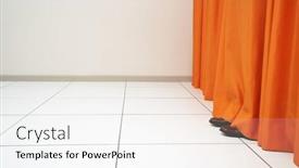  Presentation with behind curtain - Presentation having person hiding behind orange curtain background and a white colored foreground