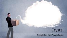  Presentation with thinking outside box - Colorful theme enhanced with person holding a cardboard box backdrop and a light gray colored foreground