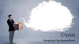  Presentation with thinking outside box - Audience pleasing slide set consisting of person holding a cardboard box backdrop and a light blue colored foreground