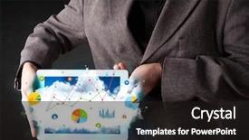  Presentation with cloud technology - PPT layouts enhanced with person holding a white touchpad with cloud technology and charts background and a black colored foreground