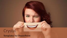  Presentation with mouth - Slide set with person-holding-card-in-front background and a coral colored foreground