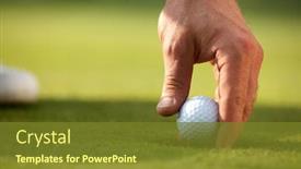  Presentation with golf - Beautiful PPT theme featuring hole one - person holding golf ball close-up backdrop and a tawny brown colored foreground