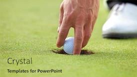  Presentation with golf - Amazing slide set having person-holding-golf-ball-close backdrop and a yellow colored foreground