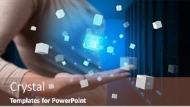  Presentation with server room - Amazing PPT theme having holding hologram projection displaying white backdrop and a tawny brown colored foreground