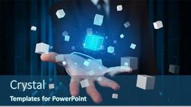  Presentation with server room - Cool new PPT layouts with person-holding-hologram-projection-displaying backdrop and a ocean colored foreground