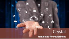  Presentation with information technology cloud - Presentation design having person-holding-hologram-screen-displaying background and a red colored foreground