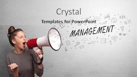  Presentation with yelling - Beautiful presentation design featuring person holding megaphone and yelling business management concept backdrop and a white colored foreground