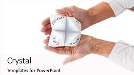  Presentation with fortune teller - Audience pleasing PPT layouts consisting of person holding origami fortune teller backdrop and a white colored foreground