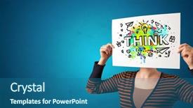  Presentation with design thinking - Beautiful PPT theme featuring person holding paper with design backdrop and a  colored foreground