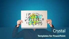  Presentation with design thinking - Colorful slide set enhanced with person holding paper with design backdrop and a  colored foreground