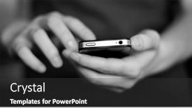  Presentation with communicate - Slide set featuring person-holding-smart-phone background and a dark gray colored foreground