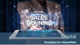  Presentation with tablet - Presentation design enhanced with person-holding-tablet-business-concept background and a ocean colored foreground