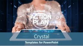  Presentation with tablet - Slide deck consisting of person-holding-tablet-business-concept background and a ocean colored foreground