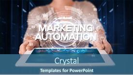  Presentation with tablet - Presentation design with person-holding-tablet-business-concept background and a ocean colored foreground