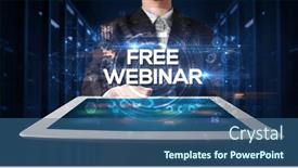  Presentation with tablet - PPT theme consisting of person-holding-tablet-business-concept and a ocean colored foreground